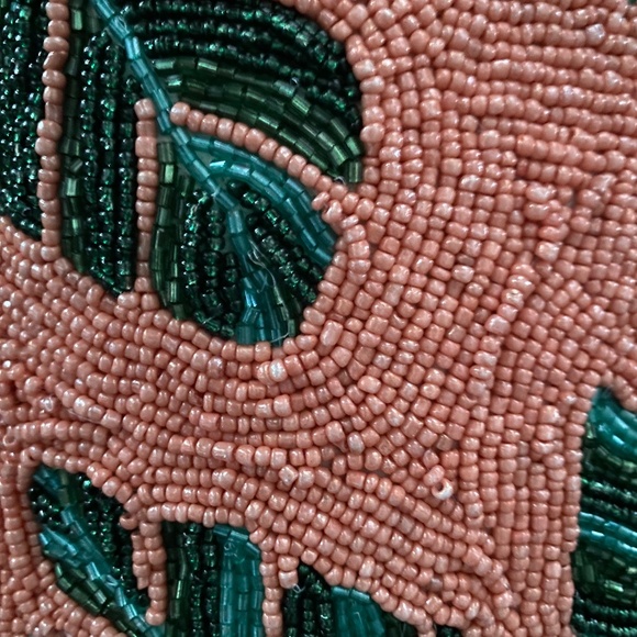 Beaded Throw Pillow. Coral Pink and Green Indian Decor. 10" by 14" Like New - Picture 4 of 9